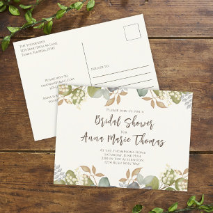 Bridal Shower Autumn Leaves Wedding Dress Elegant Postcard