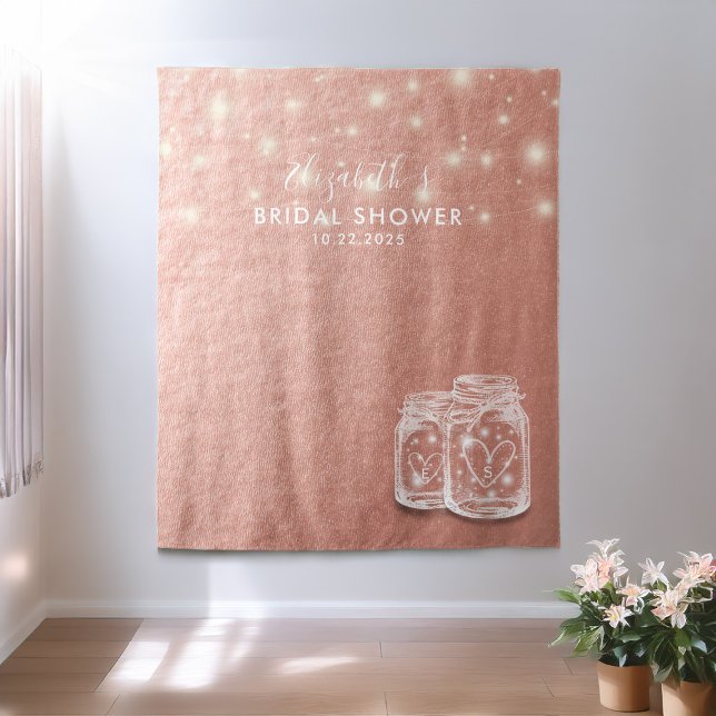 Bridal Shower Backdrop Couple Mason Jars Rose Gold Tapestry (Creator Uploaded)