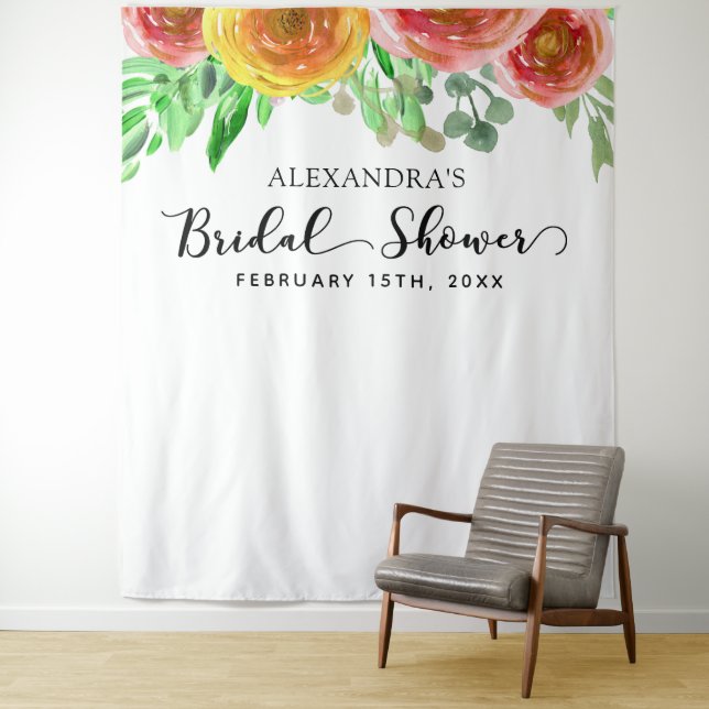 Bridal Shower Backdrop -Floral Elegant Photo Booth Tapestry (In Situ)