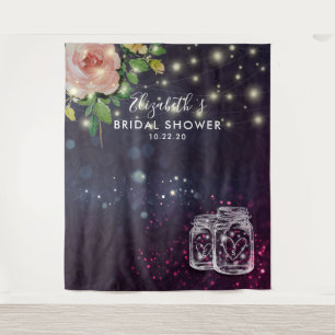 Bridal Shower Backdrop Floral Mason Jar Lights Tapestry