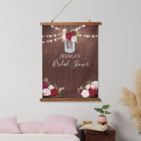 Bridal Shower Backdrop Sign Wood Burgundy Flower