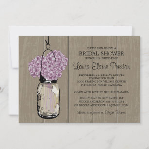 Bridal Shower Barn Wood Mason Jar Hydrangeas Invitation