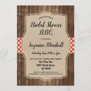 Bridal Shower BBQ Invite Red Gingham Burlap