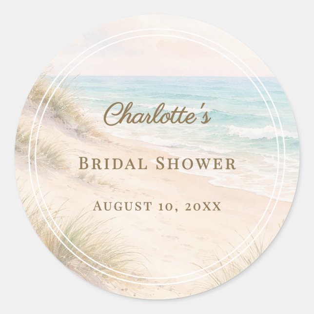 Bridal Shower beach coastal elegant Classic Round Sticker (Front)