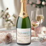 Bridal Shower beach coastal elegant Sparkling Wine Label<br><div class="desc">Elevate your celebration with these romantic coastal champagne labels. The design showcases a serene watercolor landscape featuring sandy dunes,  delicate sea grass,  and rolling turquoise ocean waves. These labels make perfect party favours for a beach destination wedding or a tropical bachelorette brunch.</div>