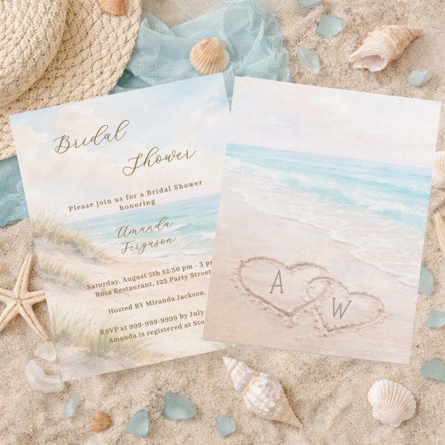 Bridal Shower Beach hearts initials invitation (Creator Uploaded)
