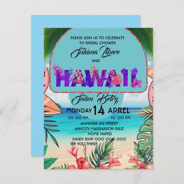 ,Bridal Shower Beach Invitation Template, ,Tropica (Front/Back)