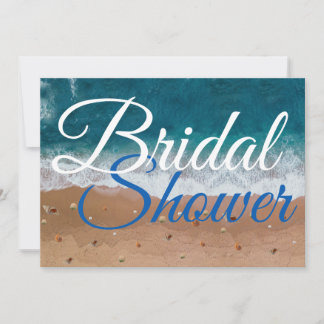 Bridal Shower Beach Summer White Blue Typography  Invitation