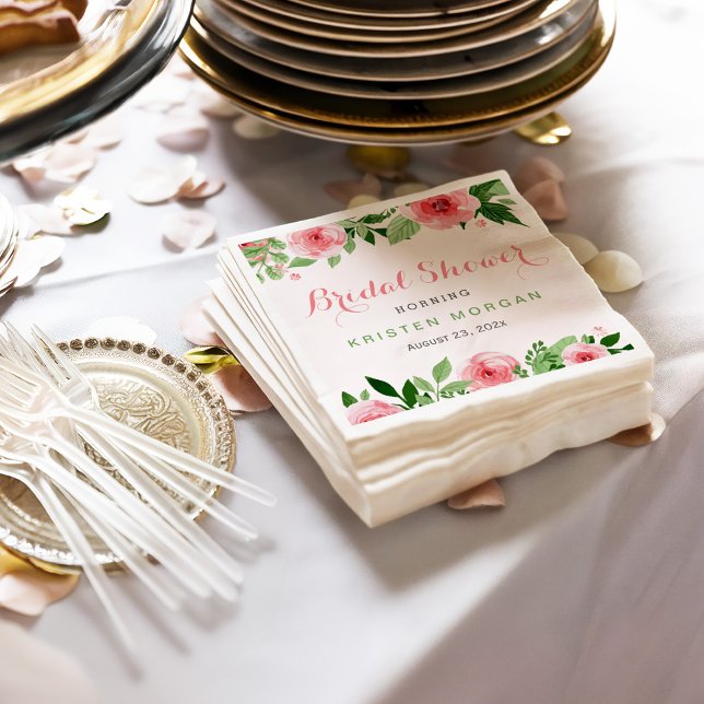 Bridal Shower Beautiful Watercolor Rose Flowers Napkin (Creator Uploaded)