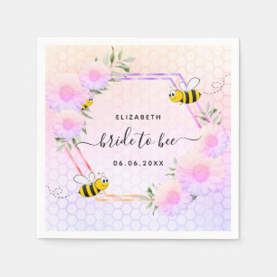 Bridal shower bees pink purple floral napkin