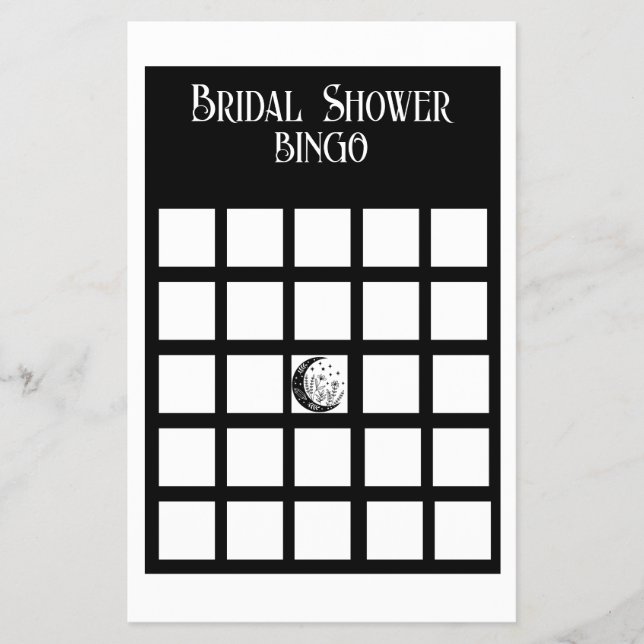 Bridal Shower Bingo  Black and White Minimalist Flyer (Front)