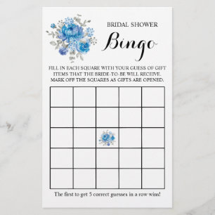 Bridal Shower Bingo Blueflower Game Card