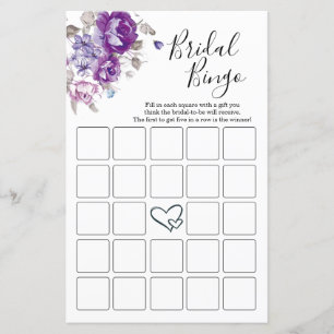 Bridal Shower Bingo Cards Purple Floral