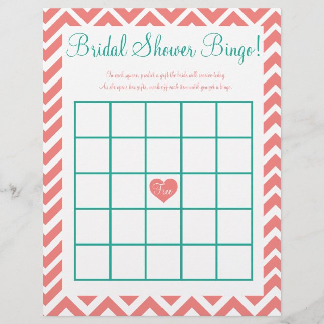 Bridal Shower Bingo Coral Teal (Front)