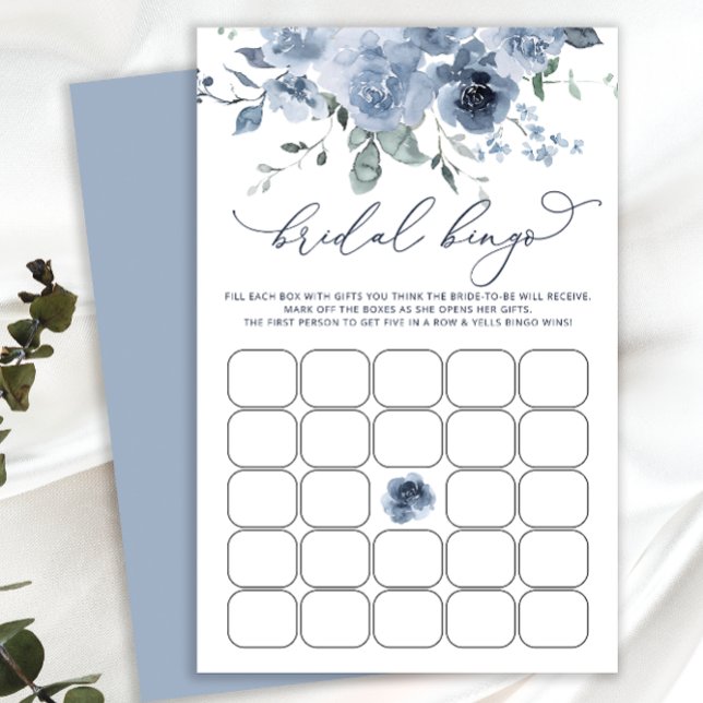 Bridal Shower Bingo Game Dusty Blue Floral (Creator Uploaded)