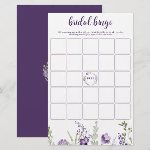 Bridal Shower Bingo Game Purple Lavender Floral