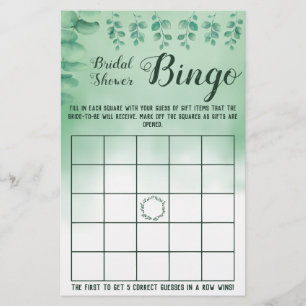 Bridal Shower Bingo Greenery Eucalyptus Game Card