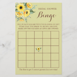 Bridal Shower Bingo Greenery Sunflower Game Card F