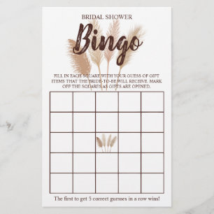 Bridal Shower Bingo Pampas Grass Game Card