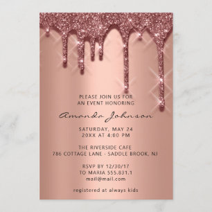 Bridal Shower Birthday 16th 3D Drips Rose Gold Invitation