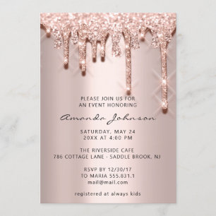 Bridal Shower Birthday 16th Rose 3D Drips Glitter Invitation
