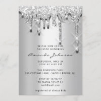 Bridal Shower Birthday 16th Silver Grey 3D Drips