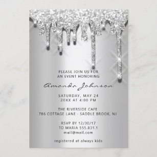 Bridal Shower Birthday 16th Silver Grey 3D Drips Invitation
