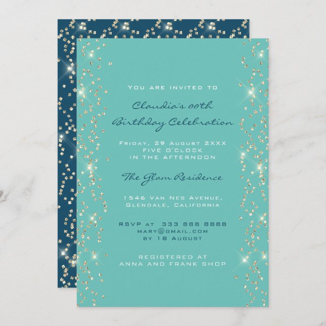 Bridal Shower Birthday Coral Confetti Blue Invitation (Front/Back)