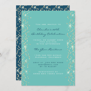 Bridal Shower Birthday Coral Confetti Blue Invitation