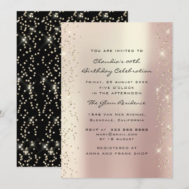 Bridal Shower Birthday Coral Confetti Blush Black Invitation (Front/Back)