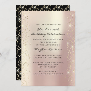 Bridal Shower Birthday Coral Confetti Blush Black Invitation