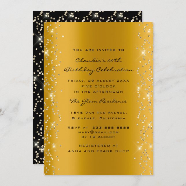 Bridal Shower Birthday Coral Confetti Gold Black Invitation (Front/Back)