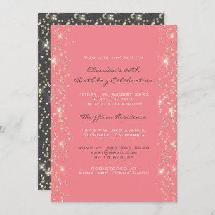 Bridal Shower Birthday Coral Confetti Pink Grey Invitation