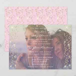 Bridal Shower Birthday Pink Gold Confetti Ombre Invitation