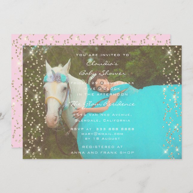 Bridal Shower Birthday Pink Gold Unicorn Party Invitation (Front/Back)