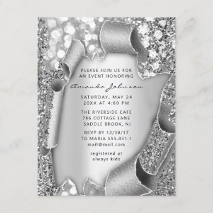 Bridal Shower Birthday SWEET 16th Grey 3D Glitter Invitation