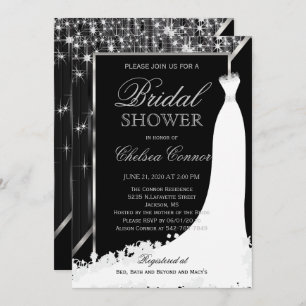 Bridal Shower - Black and Silver Star Lights Invitation