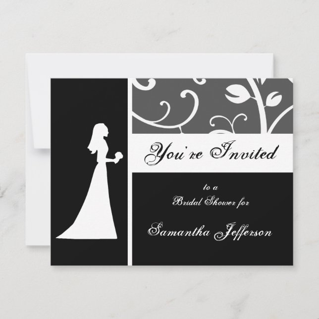 Bridal Shower, Black and White Vines Invitation (Front)