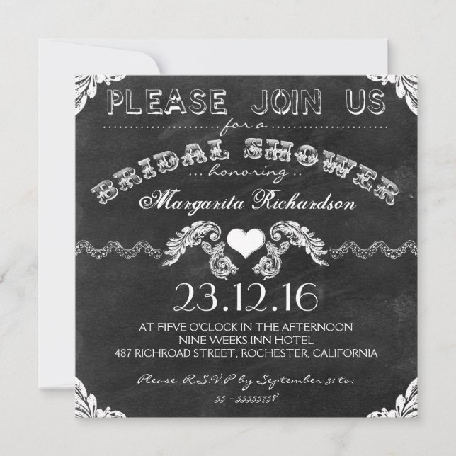 bridal shower black chalkboard invitations (Front)