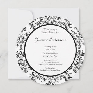 Bridal Shower Black Daisy Damask Custom Invitation
