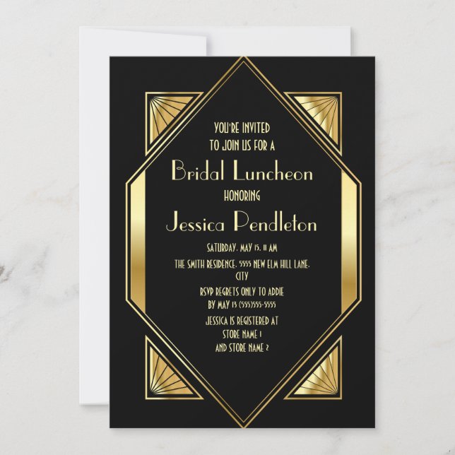 Bridal Shower Black Gold Art Deco Invitation (Front)