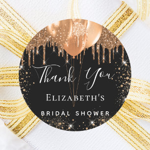 Bridal Shower black gold balloons name thank you Classic Round Sticker