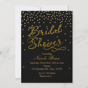 BRIDAL SHOWER Black Gold Foil Confetti Invitation