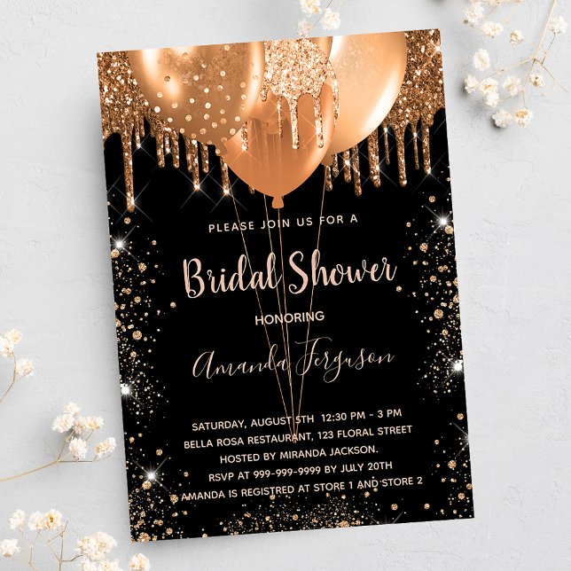 Bridal shower black gold glitter balloons luxury invitation (Creator Uploaded)