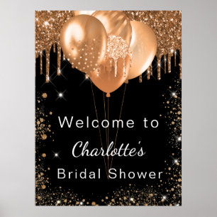 Bridal shower black gold glitter party welcome poster