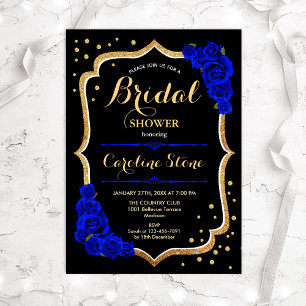 Bridal Shower - Black Gold Royal Blue Invitation