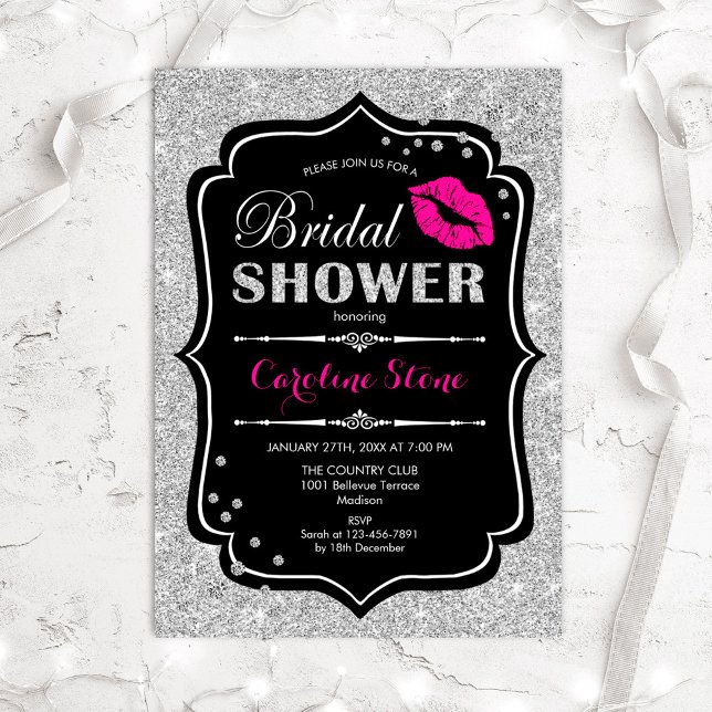 Bridal Shower - Black Pink Silver Invitation (Creator Uploaded)