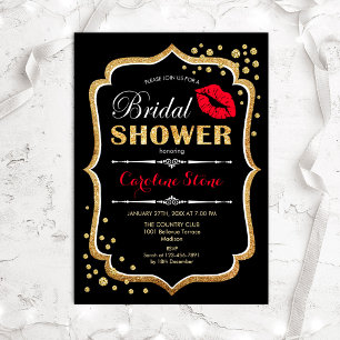 Bridal Shower - Black Red Gold Invitation
