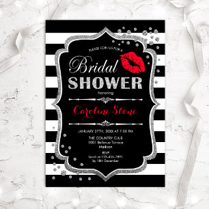 Bridal Shower - Black Red Silver Invitation