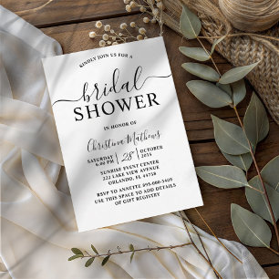 Bridal Shower Black & White Calligraphy Script  Invitation